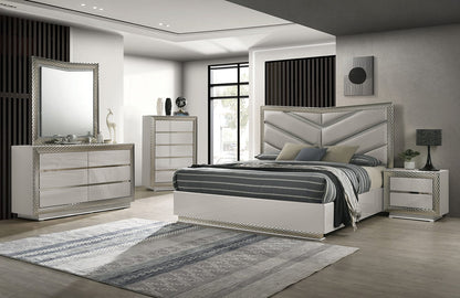 Gray 5-Drawer Chest - Glam Bedroom Dresser with Plinth Base