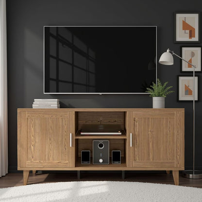 60 Inch Brown MDF TV Stand with Walnut Finish for Media Room for Living Room
