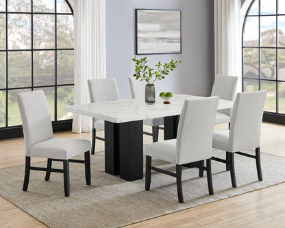 Contemporary Rectangular Dining Table with White Marble Top and Dark Wood Base