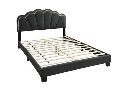 Queen Size Bed Frame - Charcoal Wool Floral Headboard Box Spring Not Required