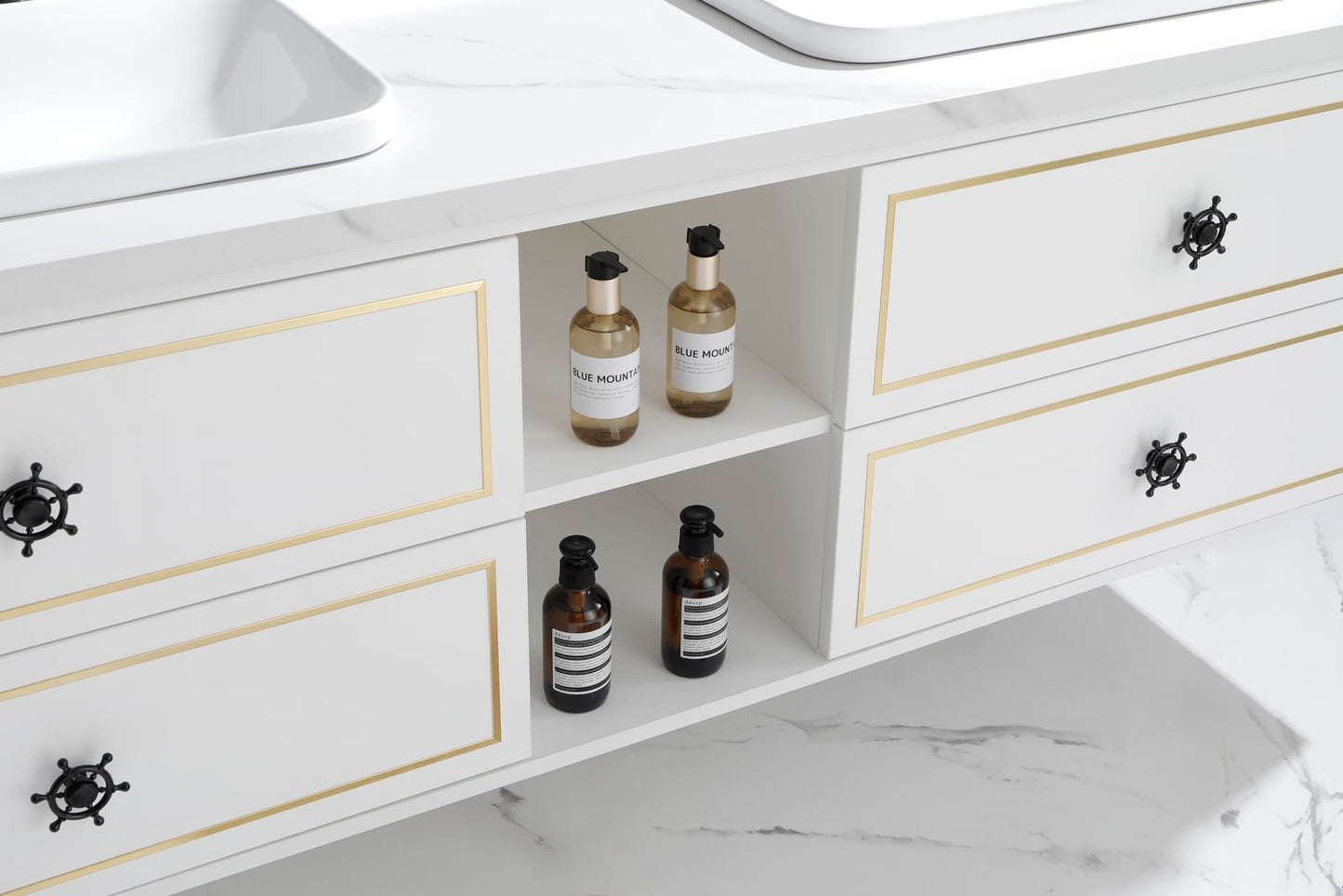 60 Inch White Bathroom Vanity Cabinet - Wall Mounted Storage