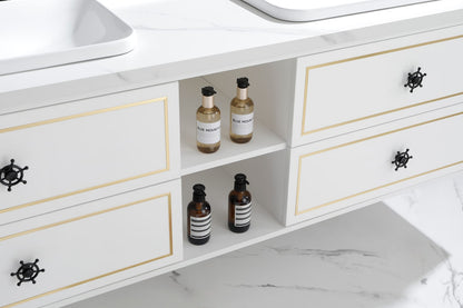 60 Inch White Bathroom Vanity Cabinet - Wall Mounted Storage