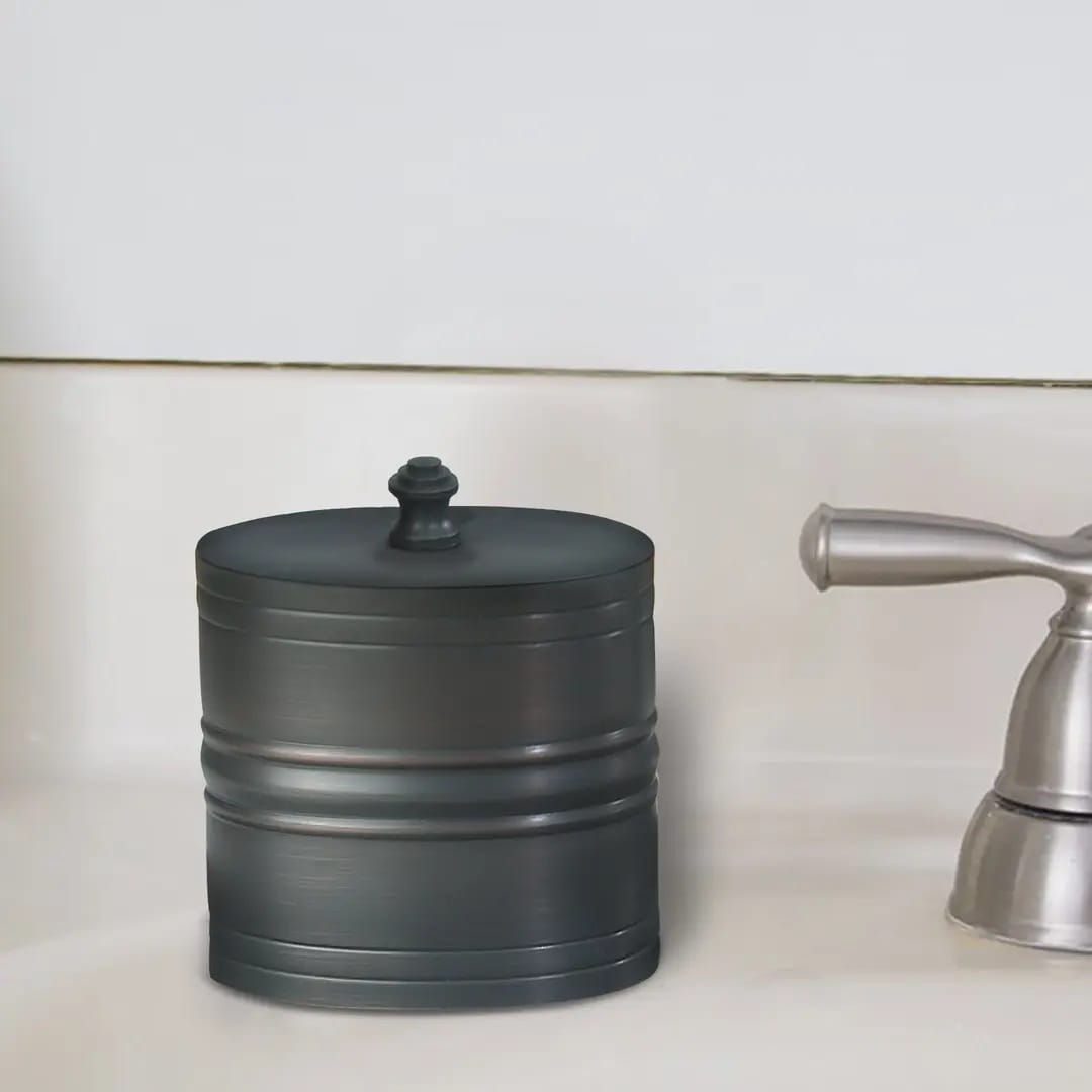 Stainless Steel Vanity Jar - Oil Rubbed Bronze Storage for Cotton Swabs & More