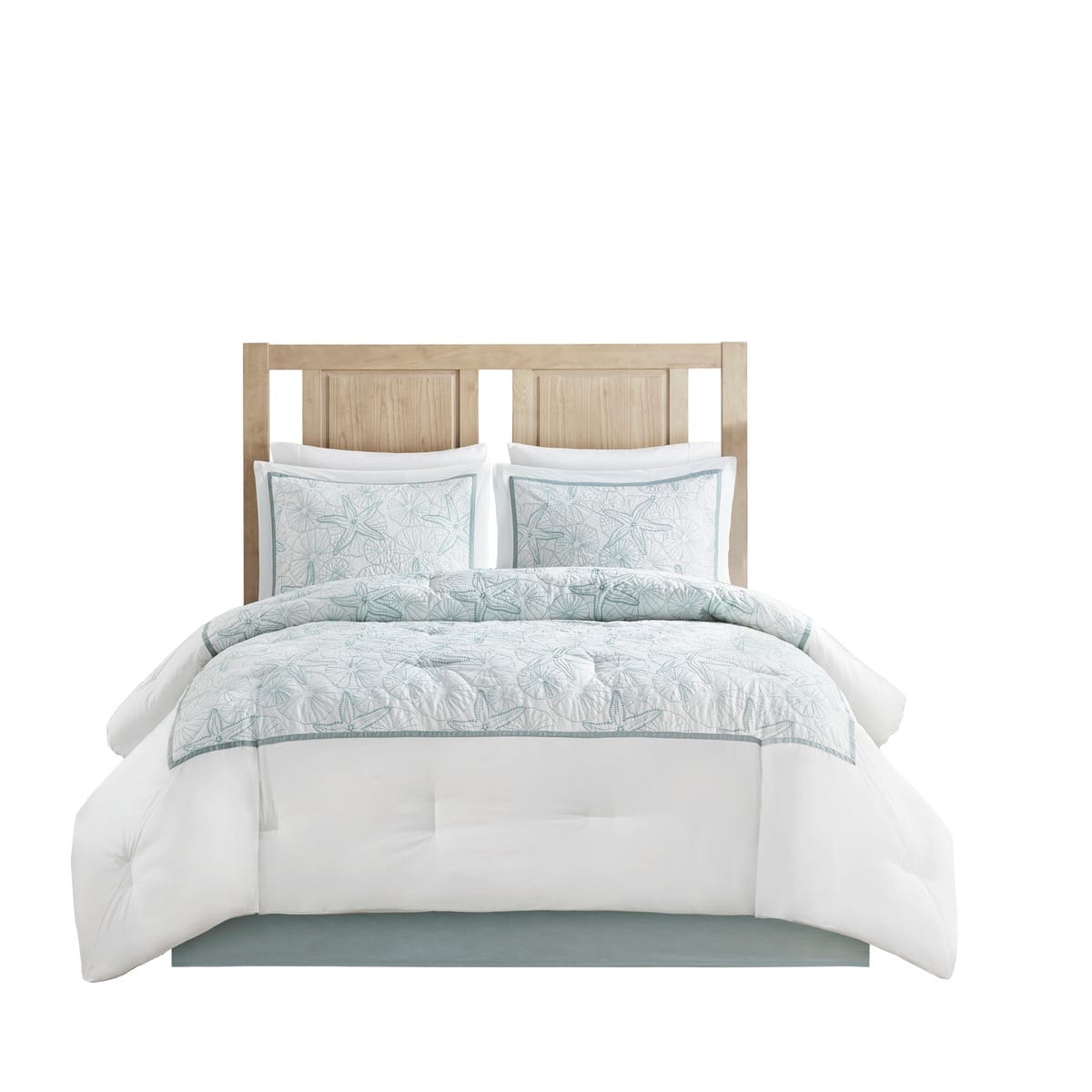 King Cotton Comforter Set - White Seashell Embroidery