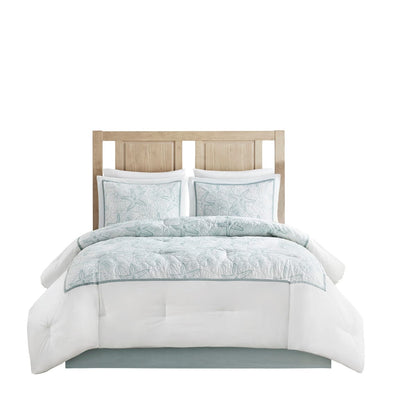 King Cotton Comforter Set - White Seashell Embroidery