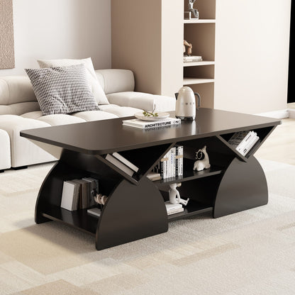 Black Engineered Hardwood Coffee Table - Storage Table for Living Room