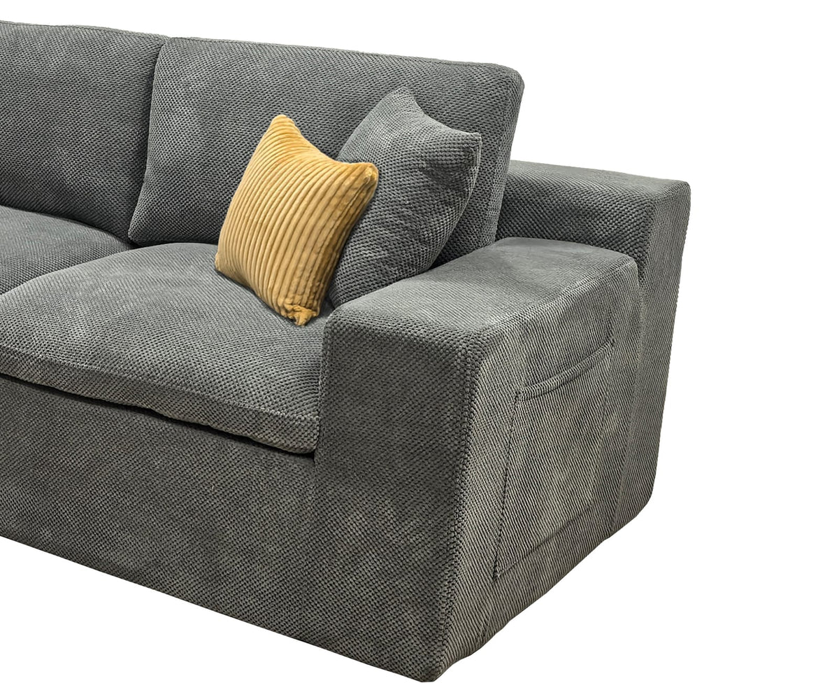 Light Gray Polyester Sectional - 6 Seat Comfortable Sofa