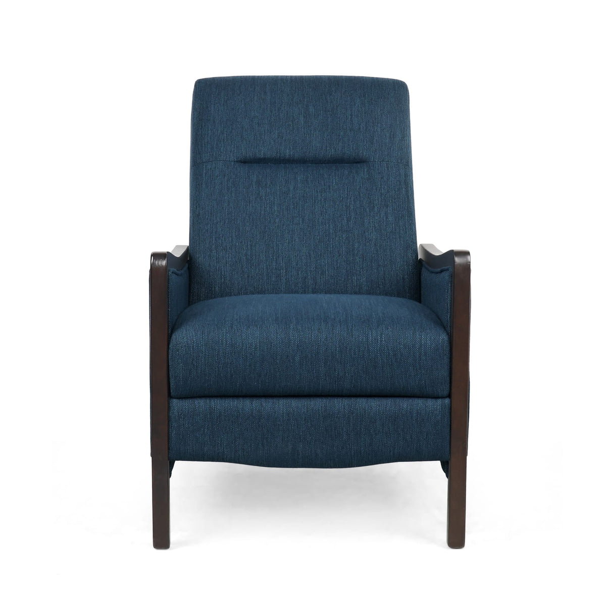 Navy Blue Fabric Recliner Mid-Century Modern Style - Pushback Sofa