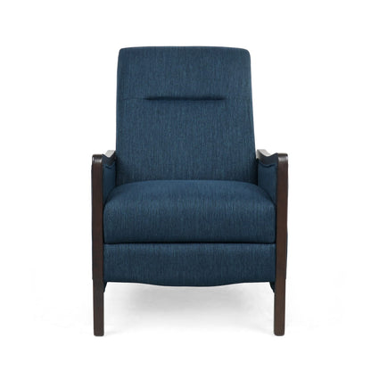 Navy Blue Fabric Recliner Mid-Century Modern Style - Pushback Sofa