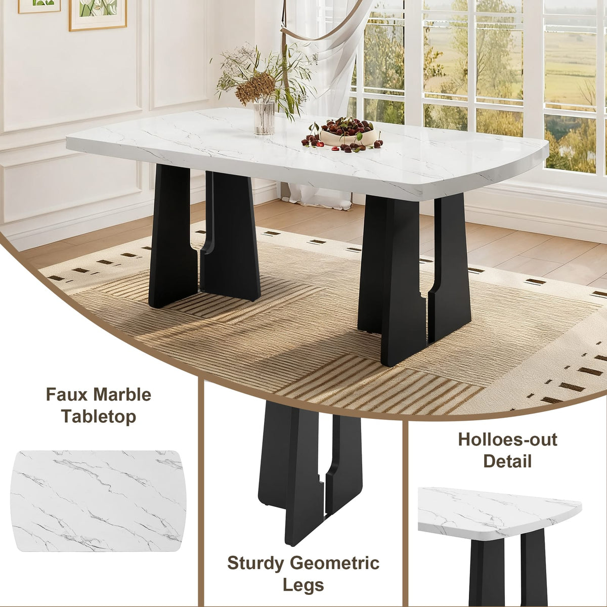Modern Rectangular Dining Table Set with Bench & Chairs for Dining Room