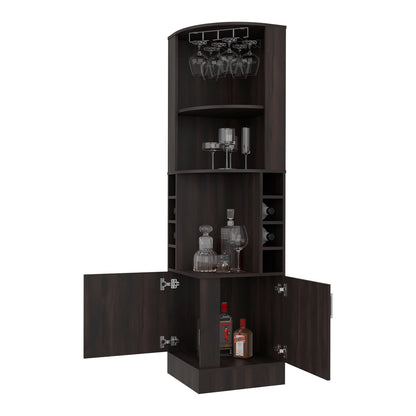 Dark Walnut Corner Wine Rack Cabinet - 71.1" Tall for Dining Room