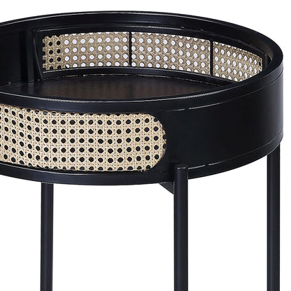 Round Black Wood Metal Nightstand Table