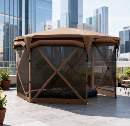 Brown Fiberglass Garden Canopy for Poolside Dining and Outdoor Events