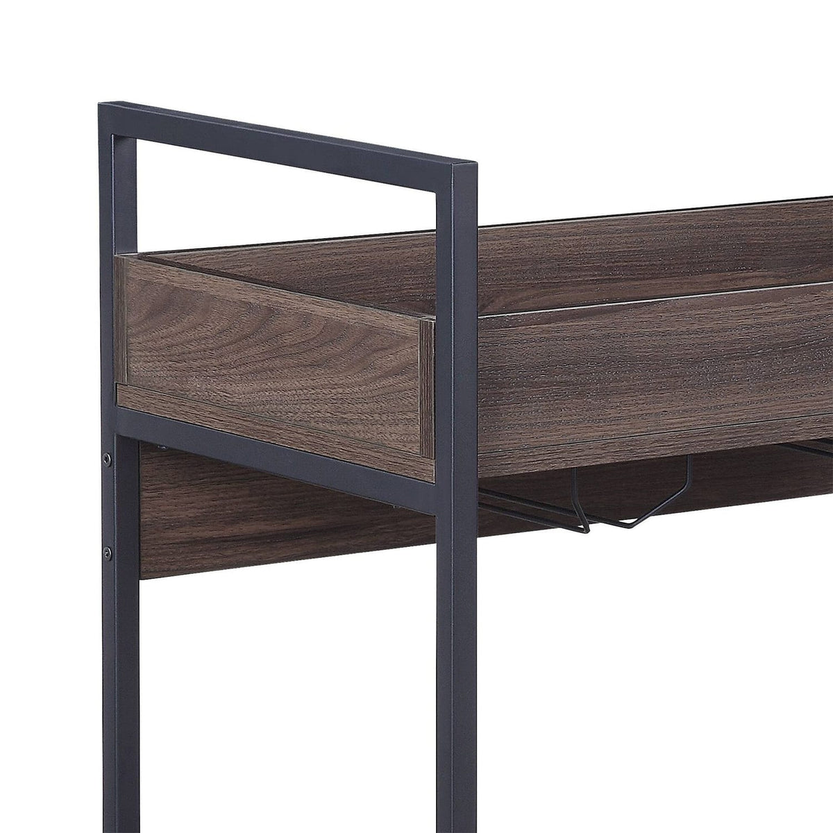Rectangular Kitchen Cart with 2 Tier Shelf, Walnut and Black for Dining Room Storage