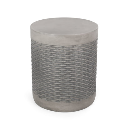 Light Grey Magnesium Oxide Outdoor Table - 15.75" Round Side Accent Table