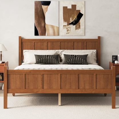 Twin Size Walnut Wood Platform Bed - Farmhouse Style Headboard
