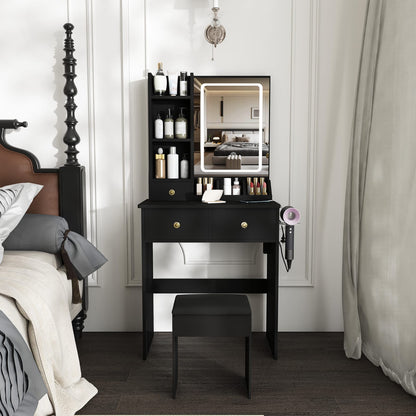 Black 3 Drawer Makeup Vanity with Chair - Bedroom Storage