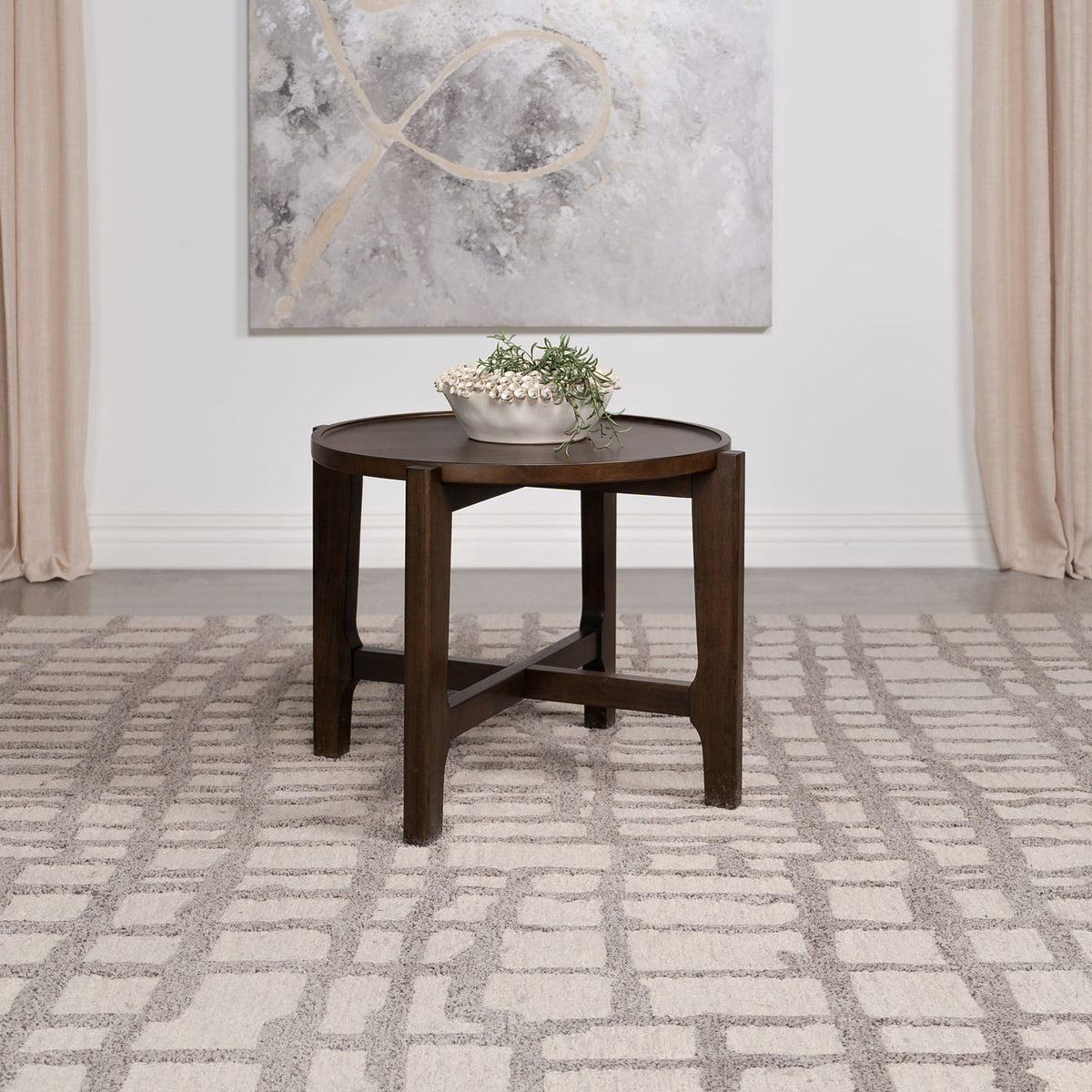 Mavis Dark Brown Round End Table - Solid Wood Storage