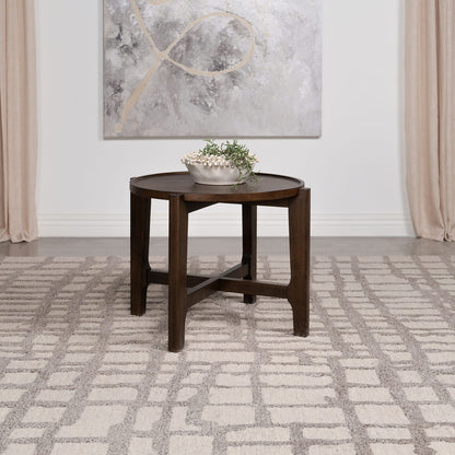 Mavis Dark Brown Round End Table - Solid Wood Storage