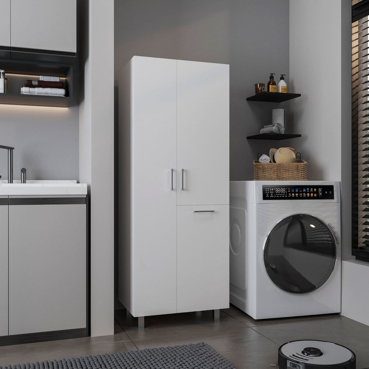 70.9" White Storage Cabinet - Smart Organization
