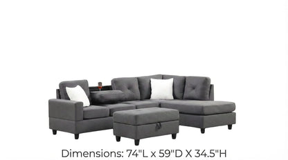 102" Charcoal Linen Sectional Sofa - 5 Seat L-Shape