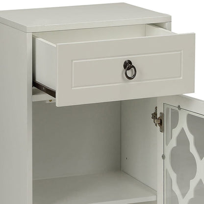 White Side Table with Drawer and Door - Compact Design for Living Room