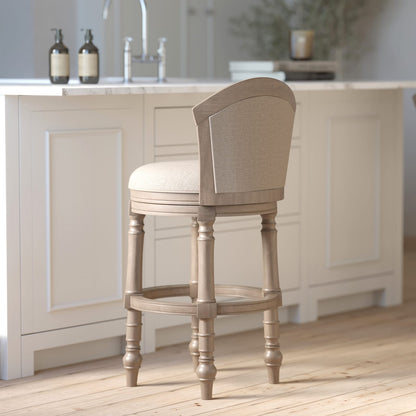 31" Wood Barrel-Back Bar Stool - Gray & Beige, Swivel Seat