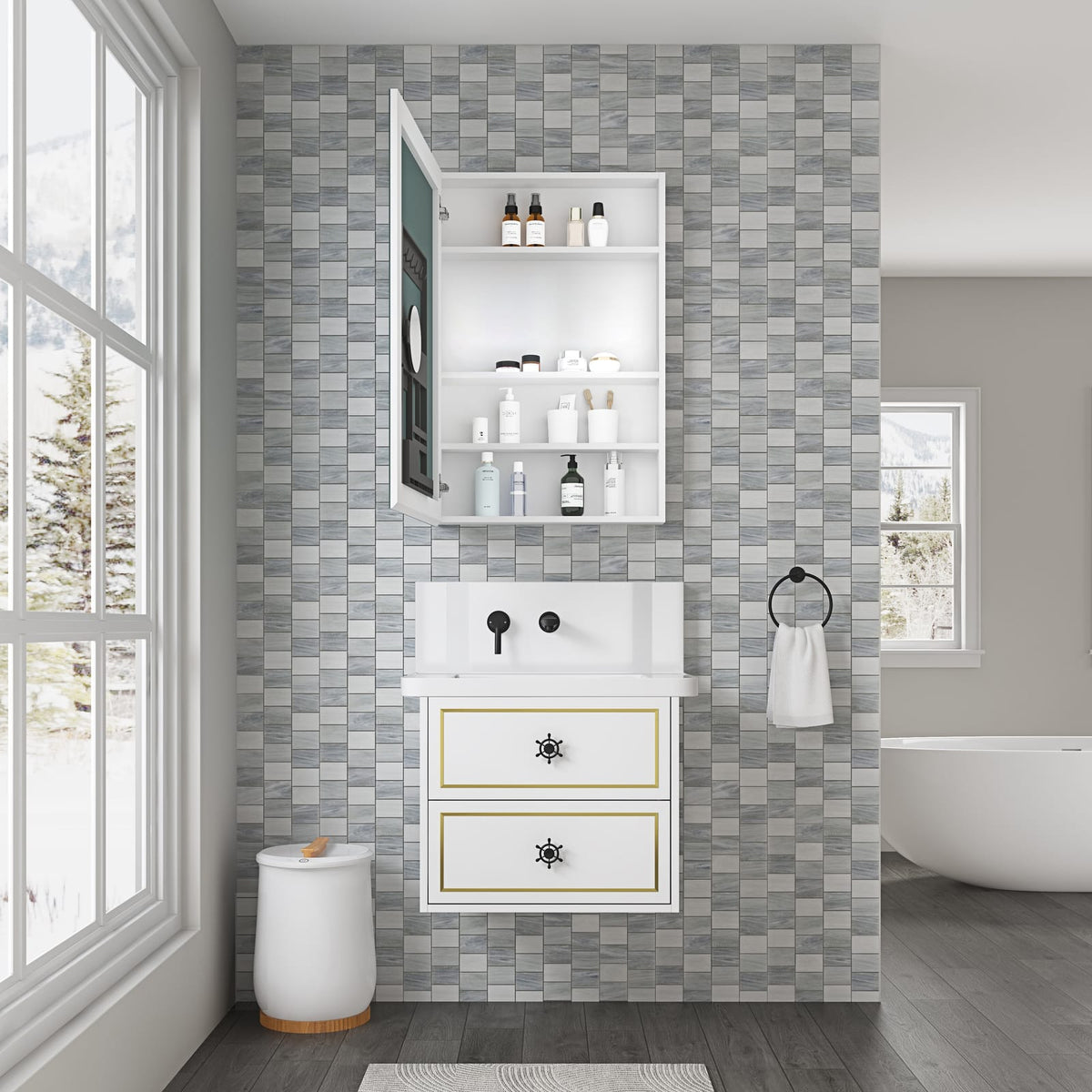 24'' W x 36'' H Surface Frameless Mirror Medicine Cabinet - White Engineered Wood