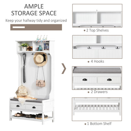 White MDF Hall Tree Bench with Shoe Storage