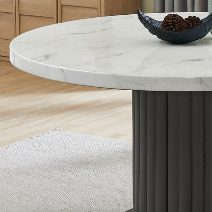 Round White Faux Marble Dining Table - Seats 6