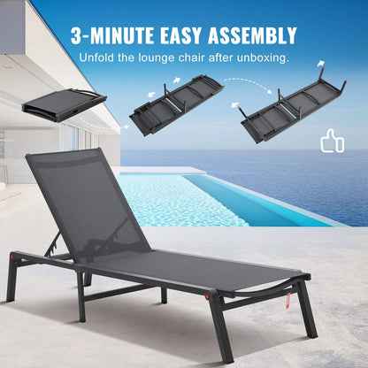 Dark Gray Aluminum Patio Chaise Lounge Chair - 5 Positions