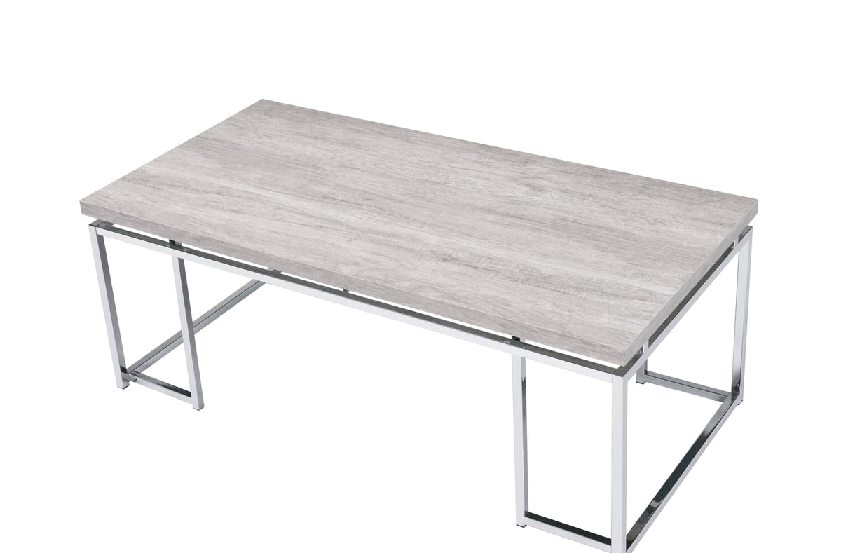 Oak Rectangular Coffee Table - Modern Wood Metal Base