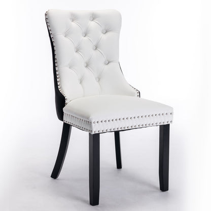 A&A Furniture Nikki Collection Dining Chairs - White+Black PU Leather Set of 2