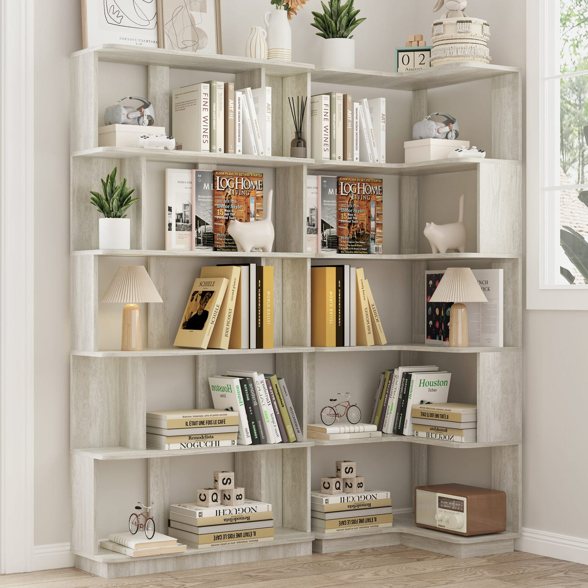 Light Grey MDF Bookcase Set - 53" x 21.65" Corner Shelving for Living Room
