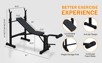 Black Iron Olympic Weight Bench - Adjustable & Foldable
