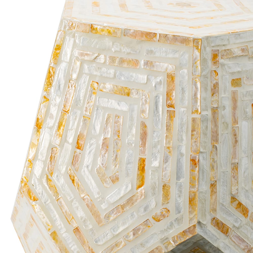 Cream Yellow Hexagonal Capes Stool 18x18x21 Inches