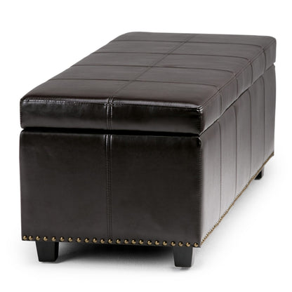 Dark Brown Faux Leather Storage Ottoman 47.6" Wide for Living Room