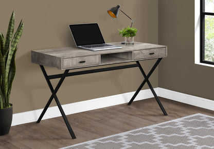 Taupe Computer Desk - Storage Drawers, 48"L, Black Metal for Home Office