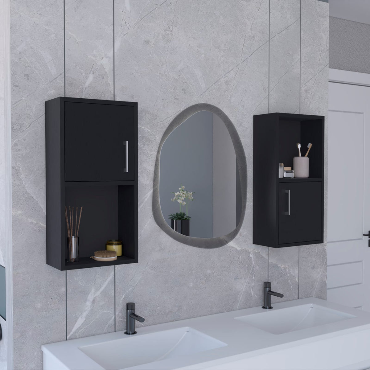 Black Freestanding Bathroom Storage Cabinet - 23.6"H