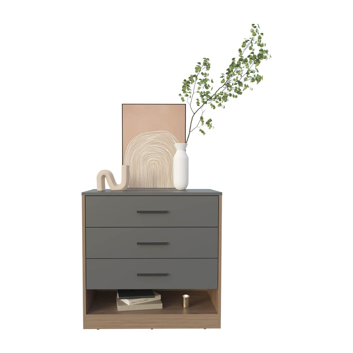 Gray Dresser - 3 Drawers, 1 Shelf - Engineered Wood for Bedroom
