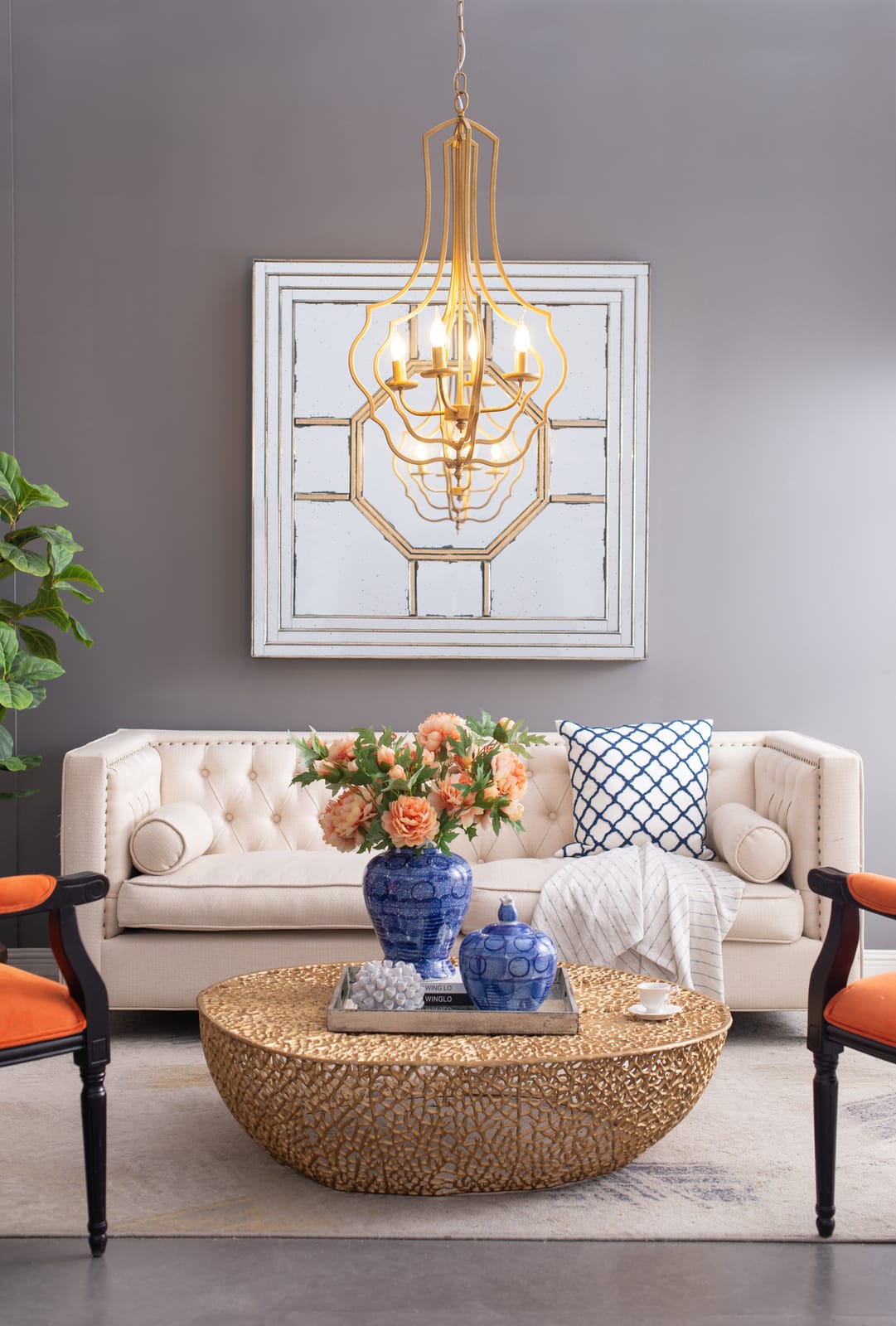 Gold Iron Chandelier - 4 Light Hanging Fixture for Dining Room