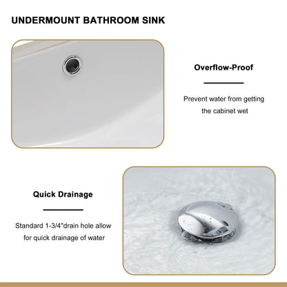 18.5" White Ceramic Rectangular Undermount Bathroom Sink - Stain Resistant