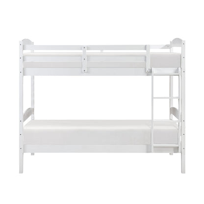 Twin Over Twin Bunk Bed White Wood Frame for Bedroom