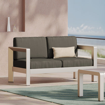 Silver Aluminum Patio Loveseat - Outdoor Seating