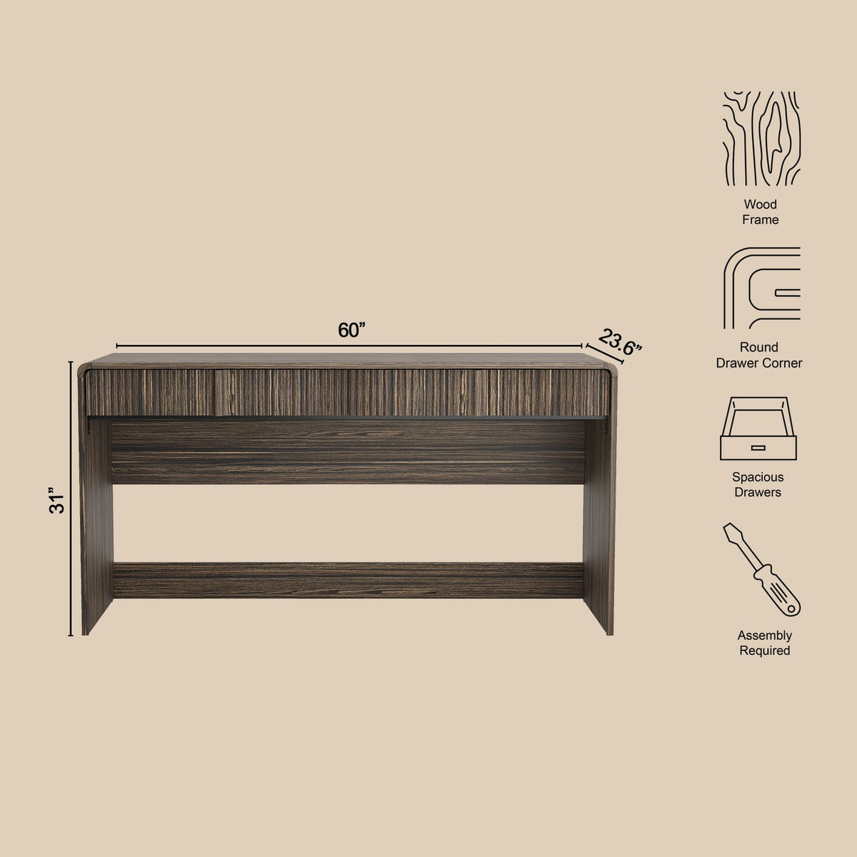 Dark Walnut Office Desk - 60" Computer Workstation