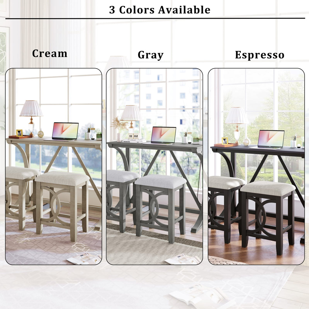Gray Counter Height Dining Table Set with 3 Stools for Dining Room