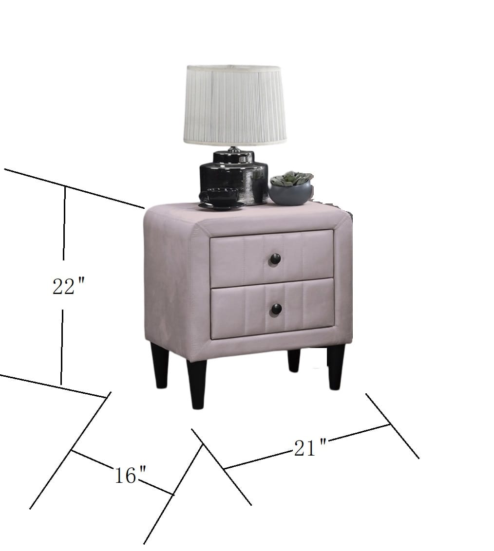 Light Pink Velvet 2-Drawer Nightstand for Glam Bedroom Storage