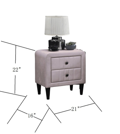 Light Pink Velvet 2-Drawer Nightstand for Glam Bedroom Storage
