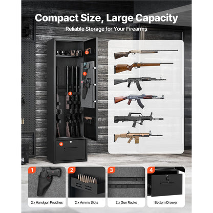 Black Steel Gun Safe - Rifle & Shotgun Storage for Home Office