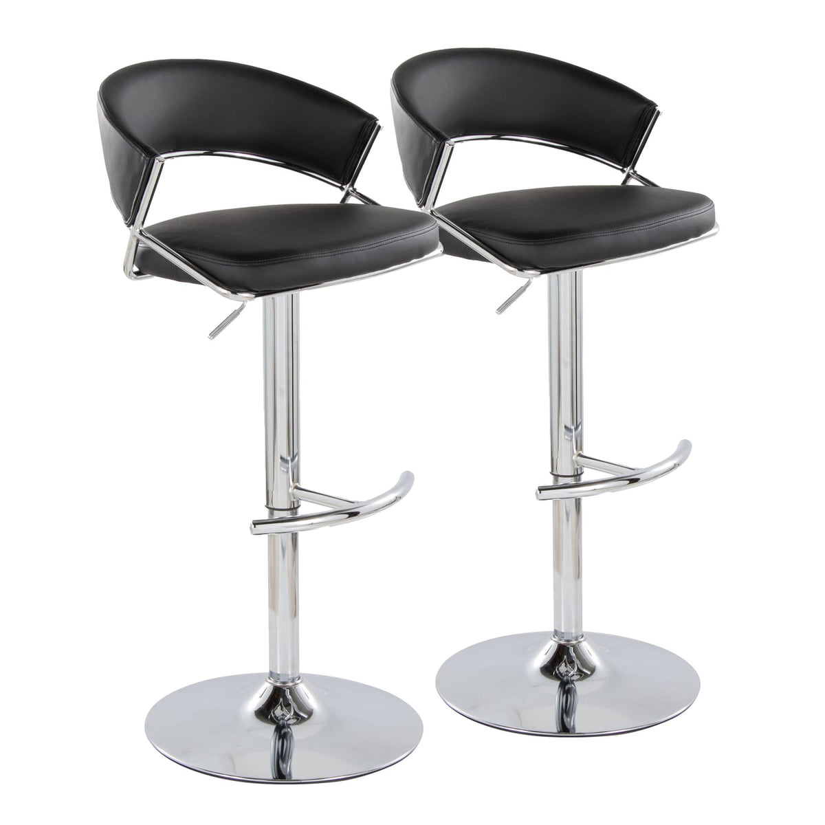 Black Faux Leather Barstools - 2 Adjustable Swivel Chrome Bar Stools